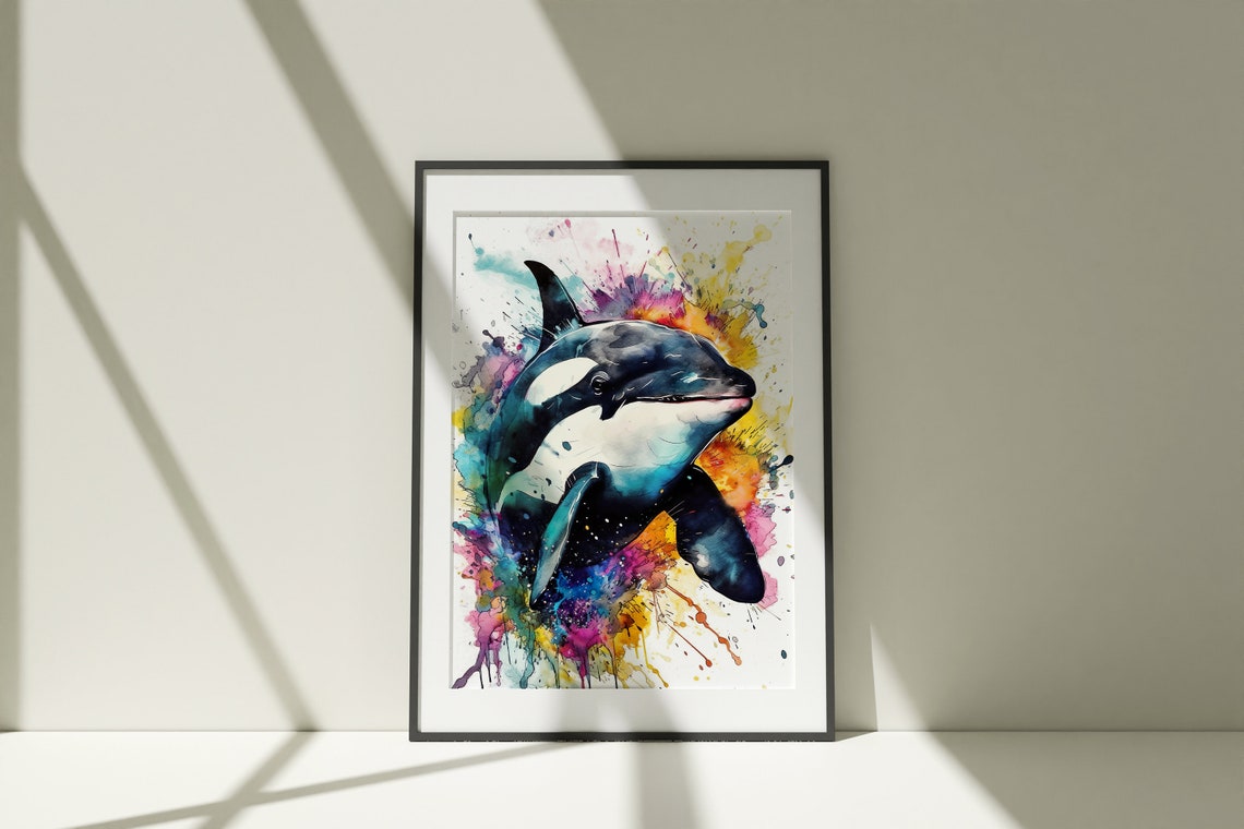 Orca Killer Whale Watercolor Splash Colorful Ocean Life Art Poster - Image 3