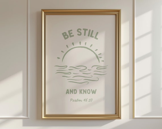Psalm 46 Beachy Wall Art Christian Wall Art Tropical Decor Bible Verse Wall Art Christian Trendy Minimalist Poster Sage Green Wall Art