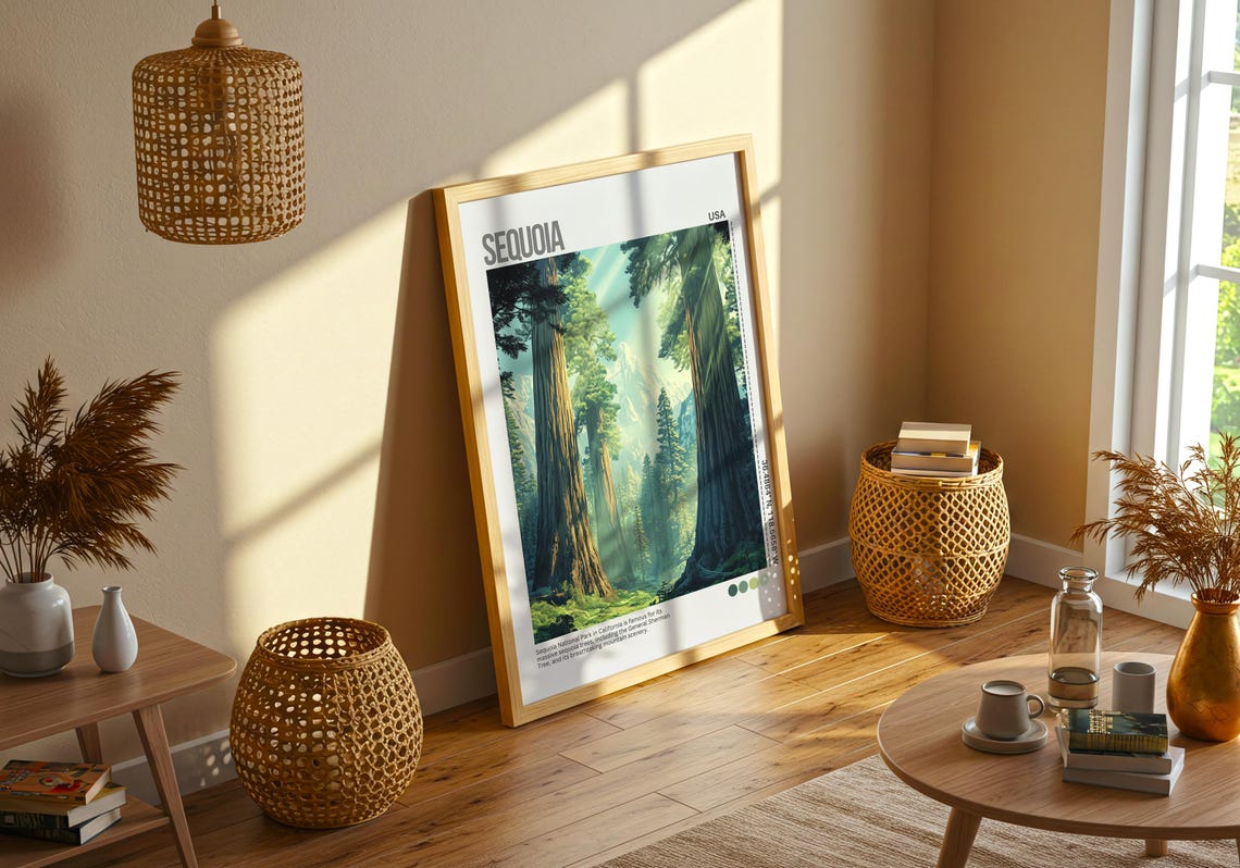 Sequoia California Giant Redwood Forest Sunbeam Travel Poster - Image 3