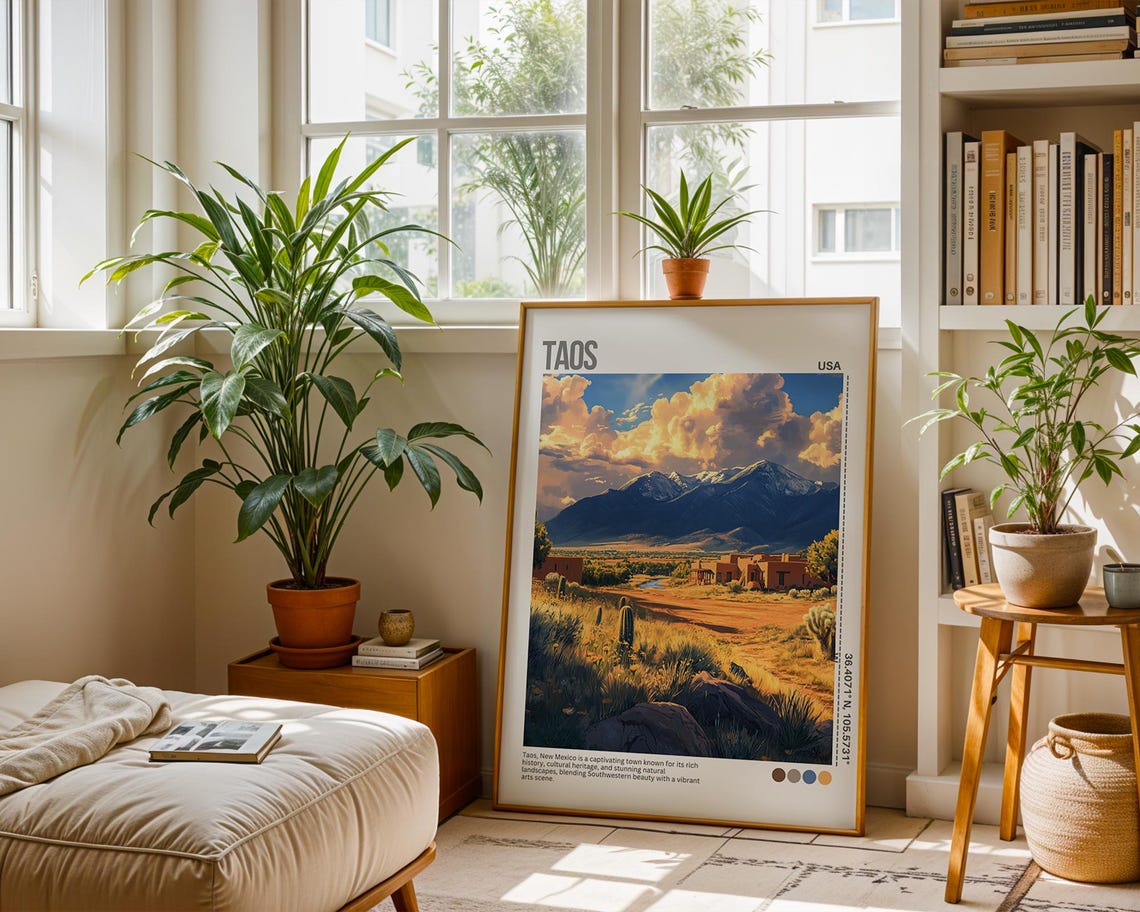 Taos New Mexico Desert Adobe Mountain Town Sunset Travel Poster - Image 6