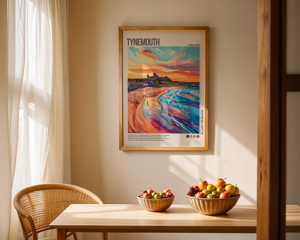 Tynemouth Beach Colorful Sunset England Coastal Town Travel Poster - Image 3
