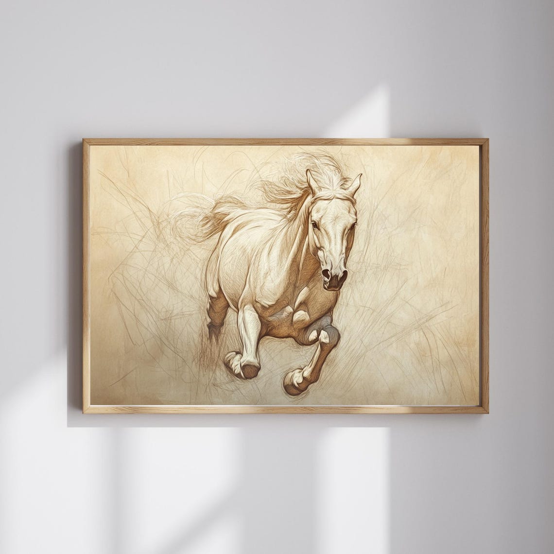 Galloping White Horse Hand Drawn Sketch Equestrian Art Poster