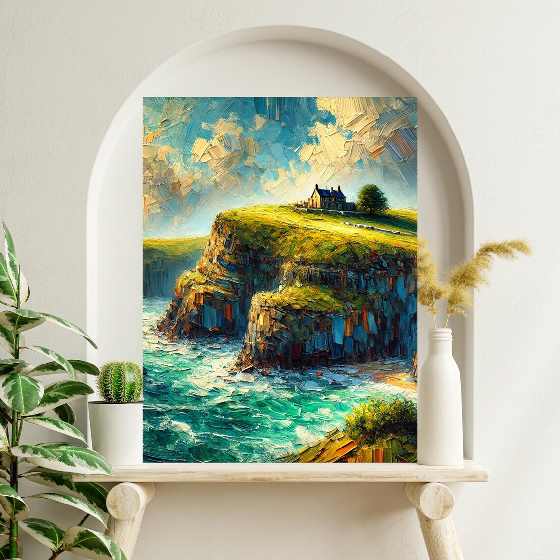 House On A Cliff Abstract Impasto Artwork Wall Art - Image 2