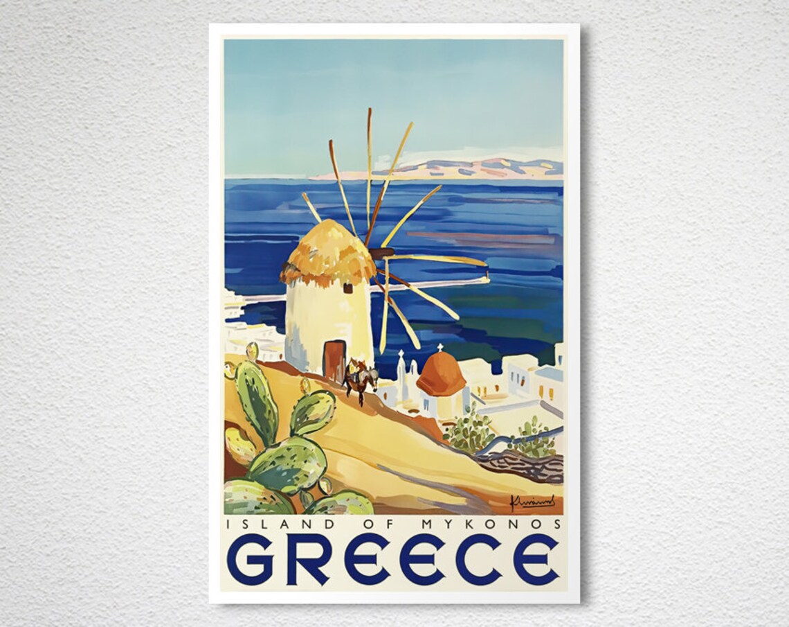 Mykonos Vintage Travel Poster, Greece Travel Poster - Image 2