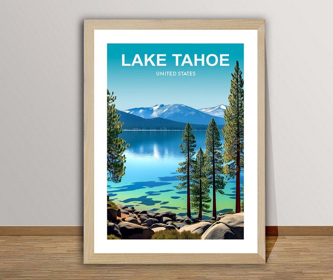 Lake Tahoe United States Travel Poster By Wed Lake Tahoe Poster Travel Lake Tahoe Wall Decor Gift Idea
