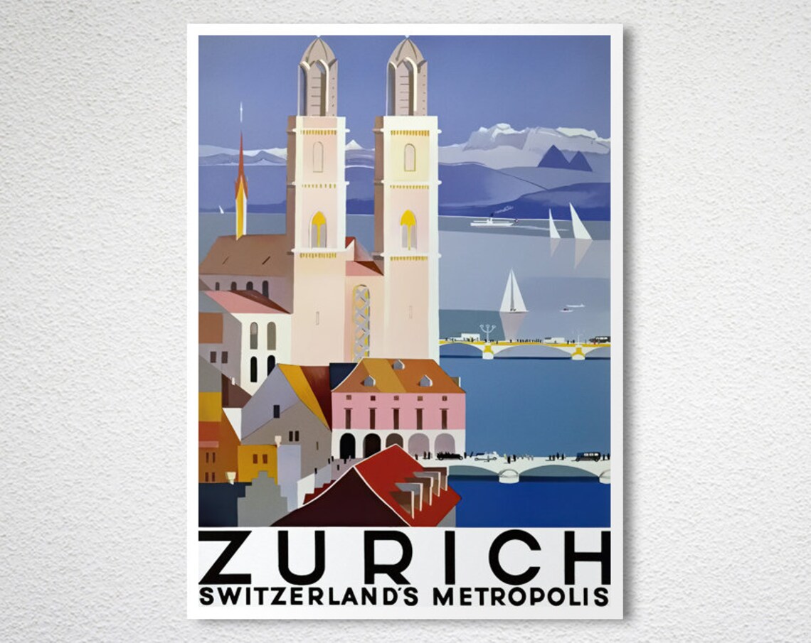 Zurich Switzerland Vintage Travel Poster Art Print - Image 2