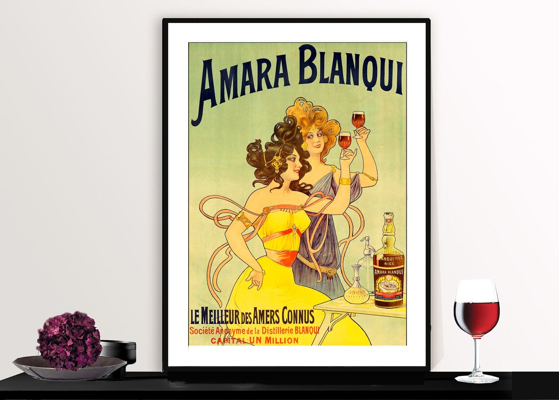Amara Blanqui French Vintage Advertising Poster Toasting Women Art