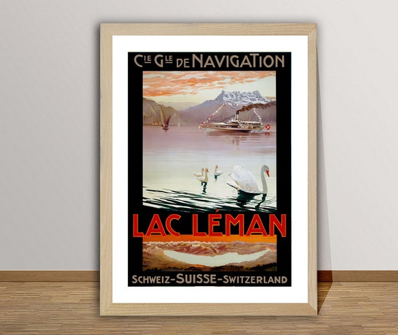 Cie Gle De Navigation Lac Leman Suisse Vintage Travel Poster Retro Lake Leman Poster Gift Idea Wall Decor