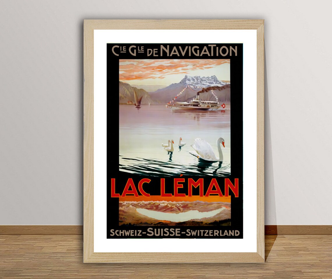 Lake Geneva Lac Leman Switzerland Vintage Steamship Swan Poster
