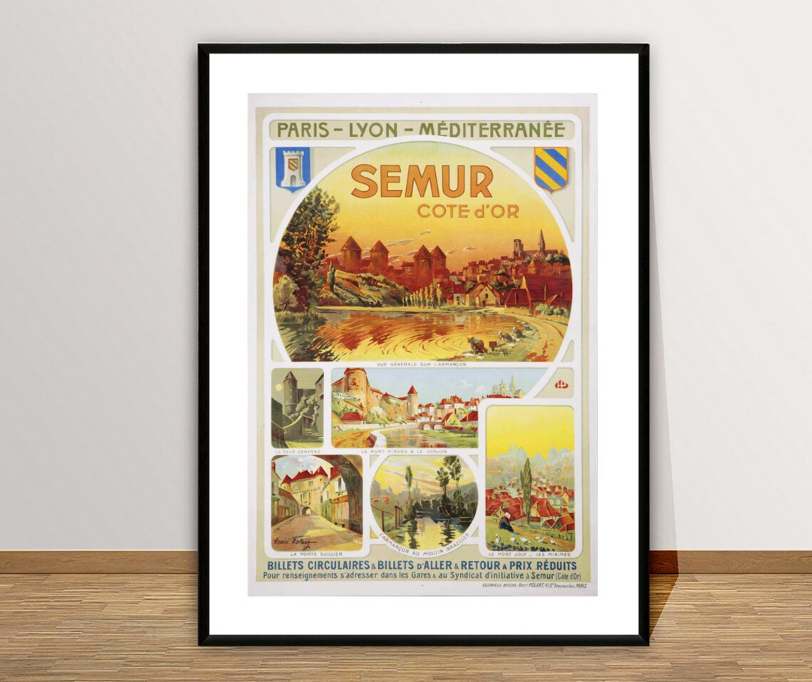 Semur Cote d'Or France Vintage Paris Lyon Railway Travel Poster - Image 3