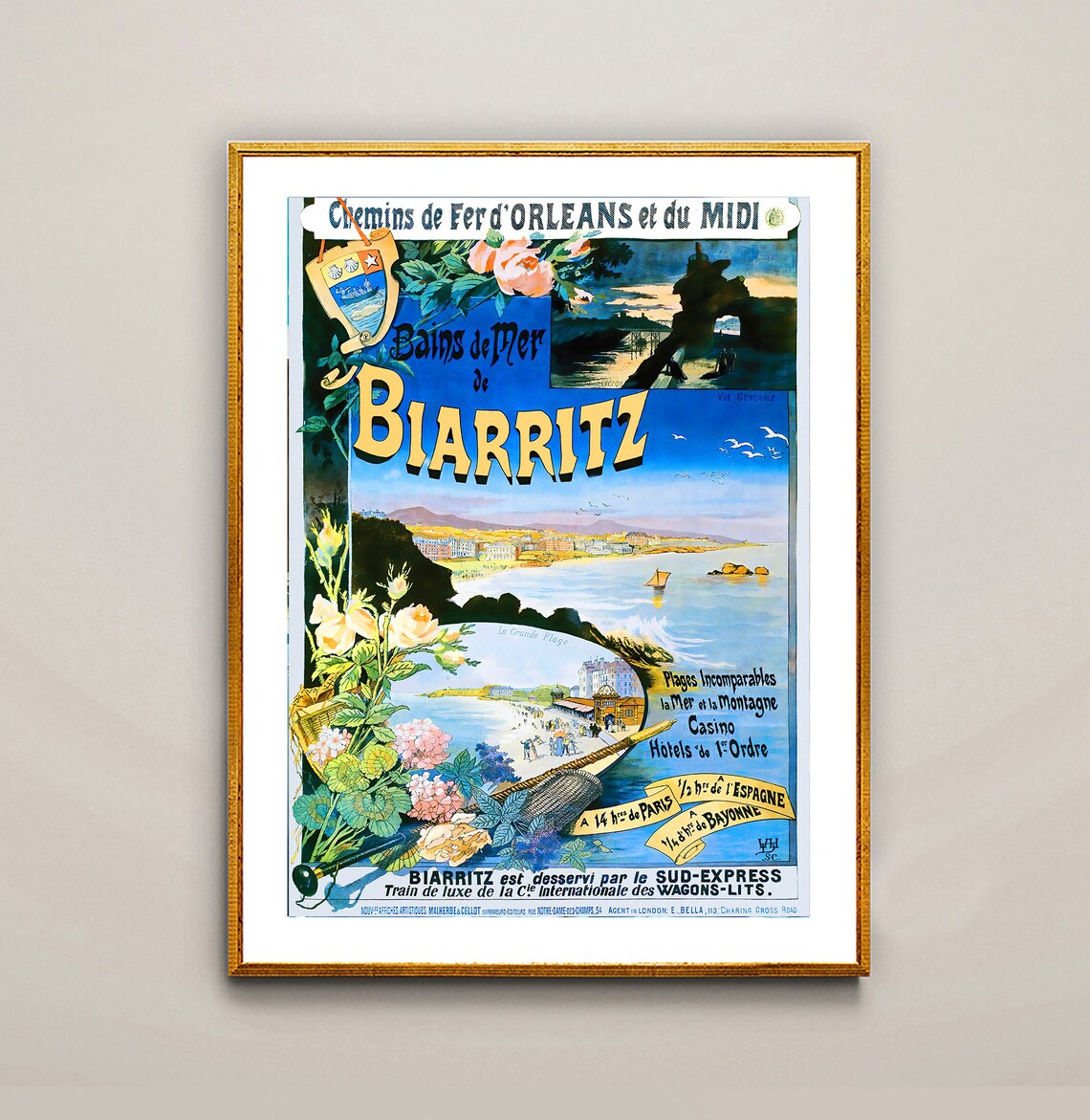 Biarritz France Seaside Casino Beach Belle Epoque Travel Poster - Image 2