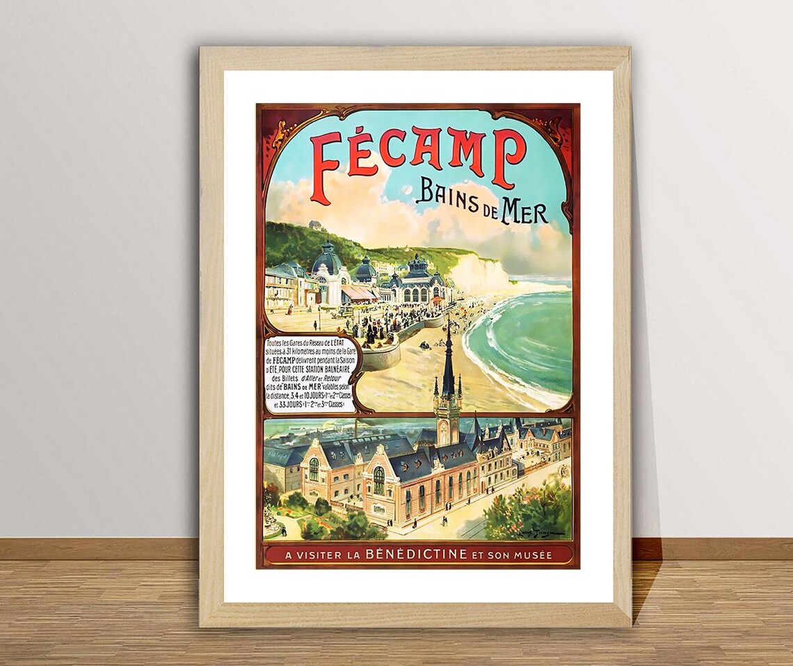 Fecamp Bains de Mer French Seaside Resort Vintage Travel Poster