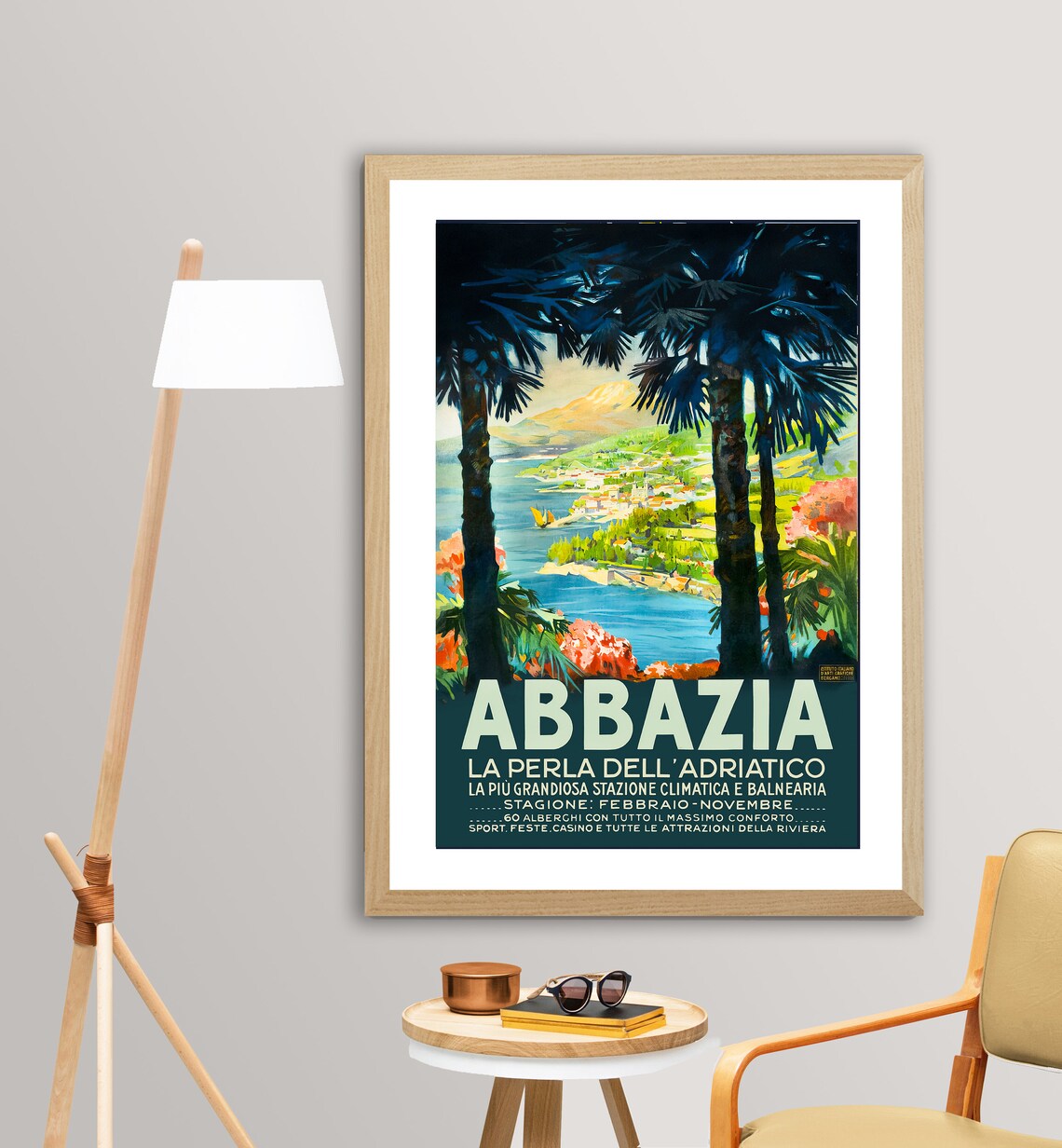 Abbazia Adriatic Pearl Palm Coastline Bay Vintage Travel Poster