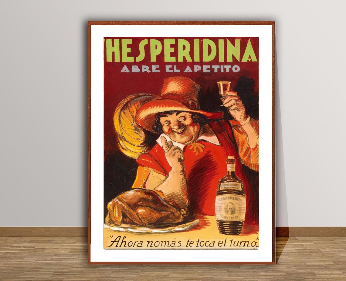 Hesperidina Abre el Apetito Jolly Man Vintage Spanish Liqueur Poster - Image 2