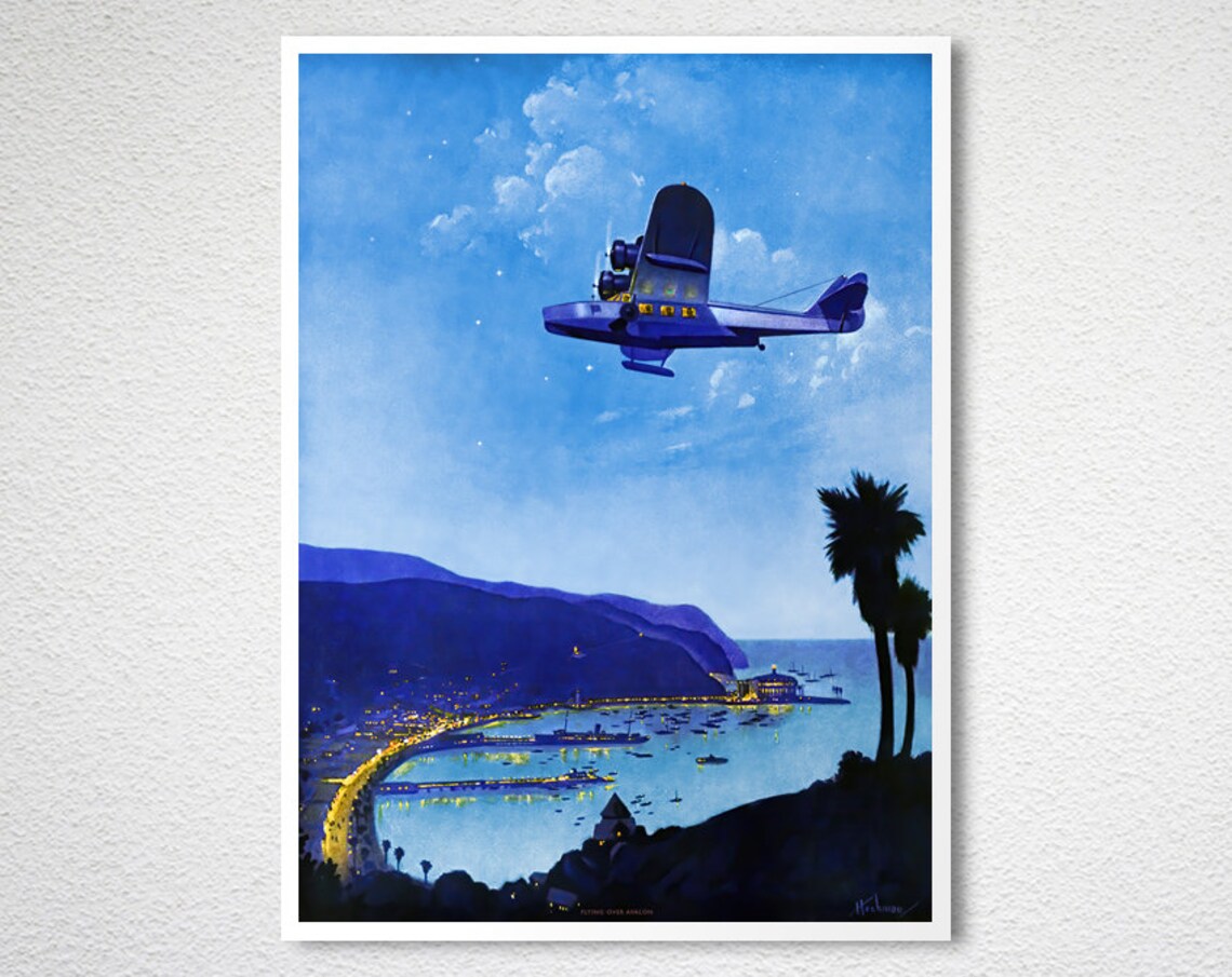 Flying Over Avalon 1940 Vintage Travel Poster - Image 2