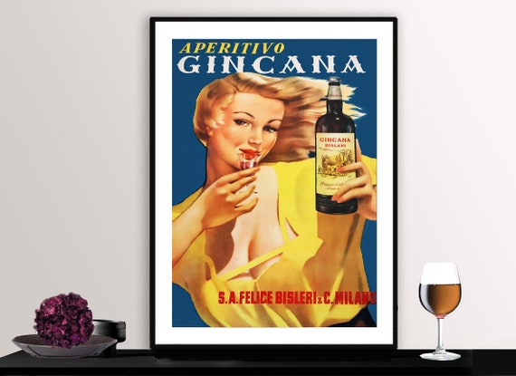 Aperitivo Gincana Vintage Fooddrink Poster Gincana Drink Poster Beverage Art Gift Decor