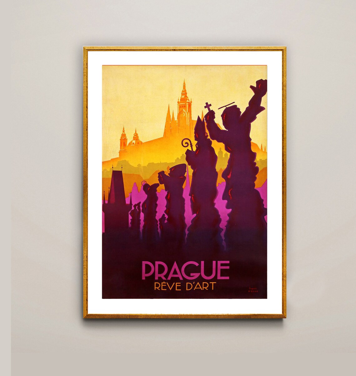 Prague Reve dArt Charles Bridge Saints Vintage Art Deco Travel Poster - Image 3