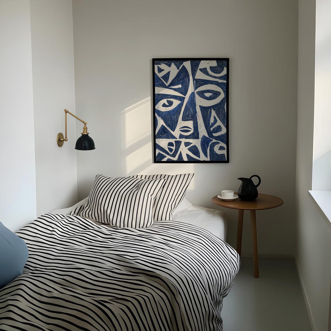Dramatic Cobalt Blue Abstract Faces Cubist Modern Statement Poster - Image 3