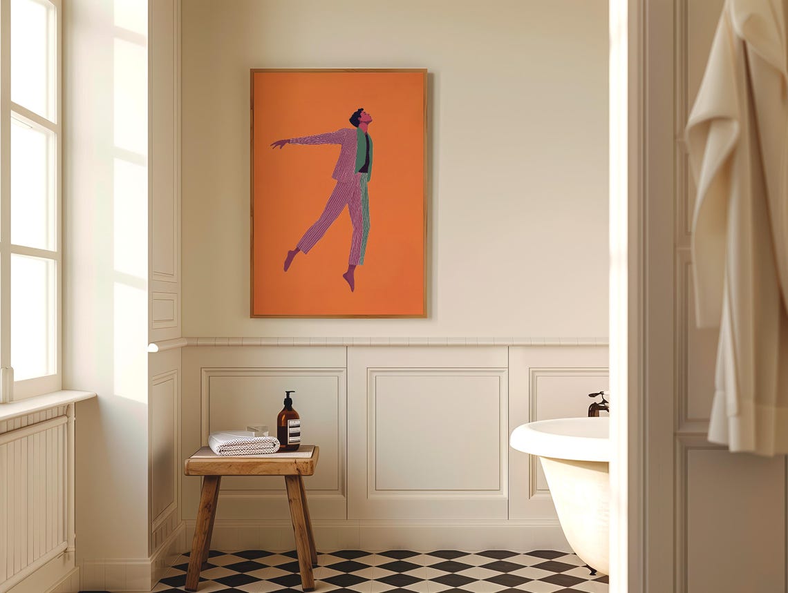 Dancing Man Striped Suit Orange Ground Modern Art Wall Poster - Image 5