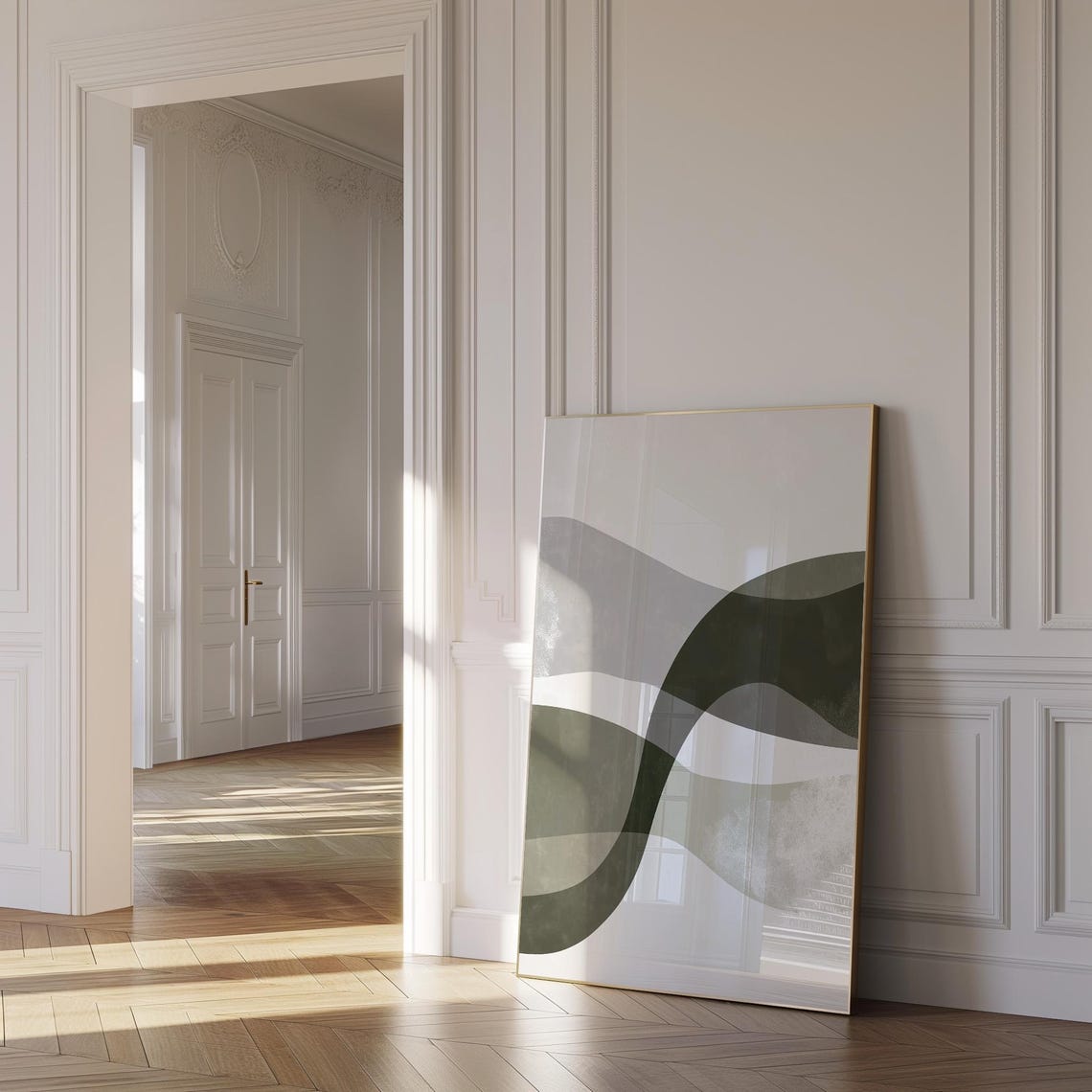 Layered Sage Green Curves Minimalist Abstract Landscape Poster - Image 2