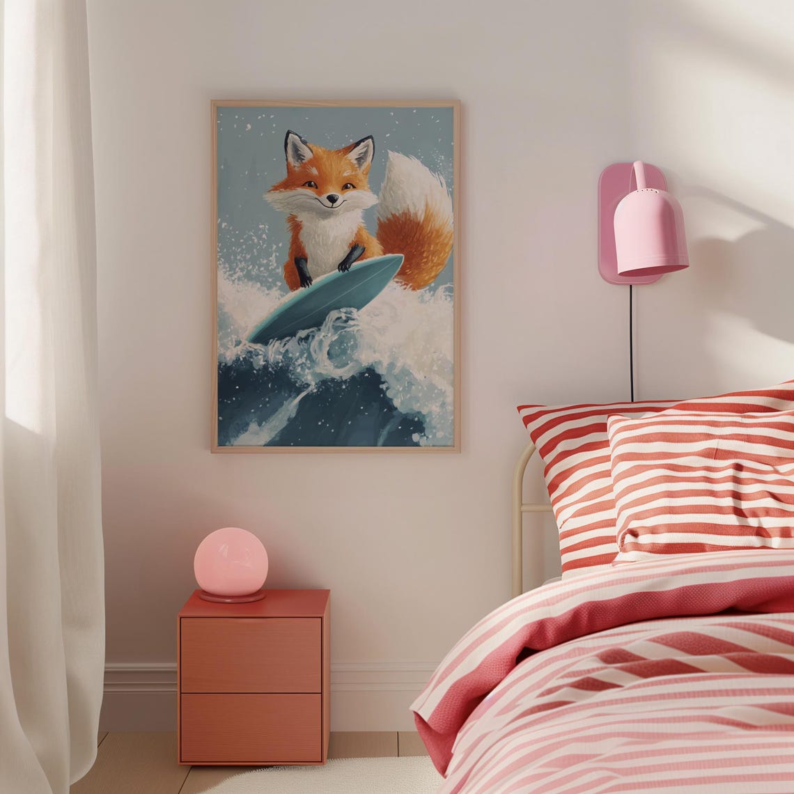 Cute Happy Fox Surfing a Big Ocean Wave Nursery Animal Art Poster - Image 5