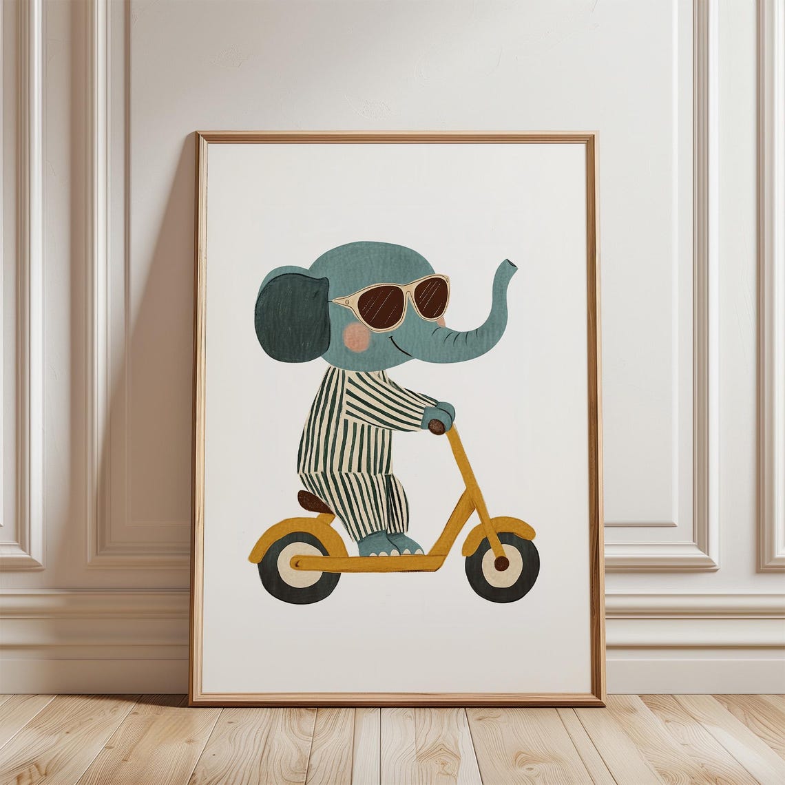 Adorable Elephant in Sunglasses Riding Scooter Kids Nursery Poster - Image 3