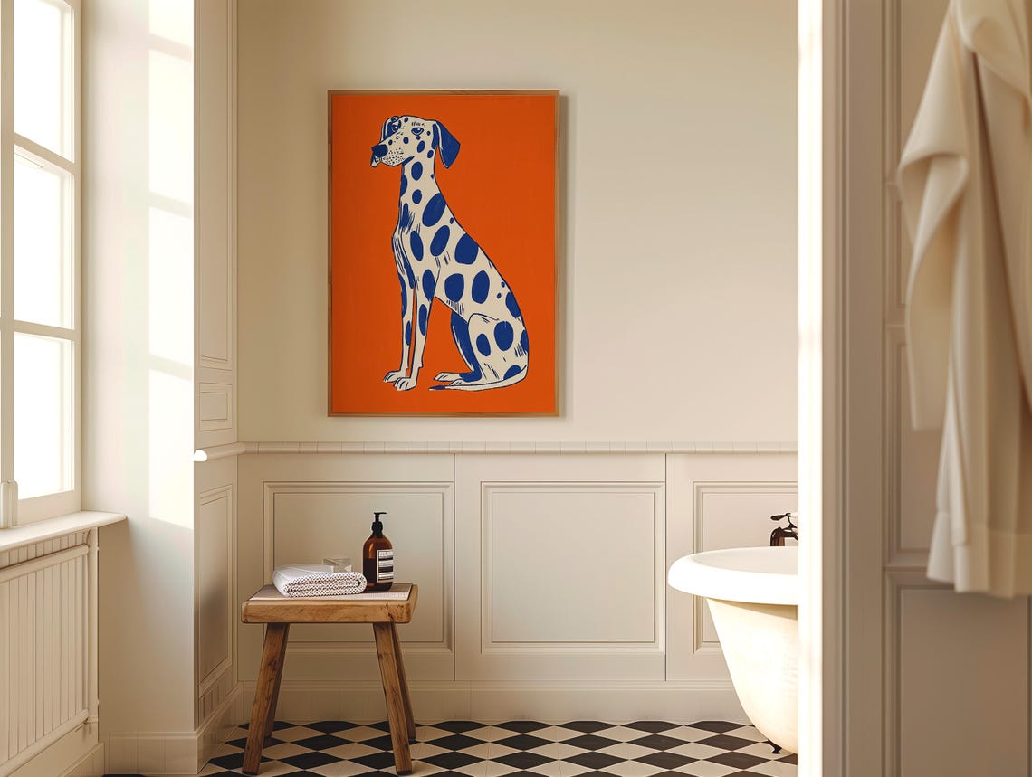 Sitting Dalmatian Dog Pop Art on Bold Orange Background Poster - Image 4