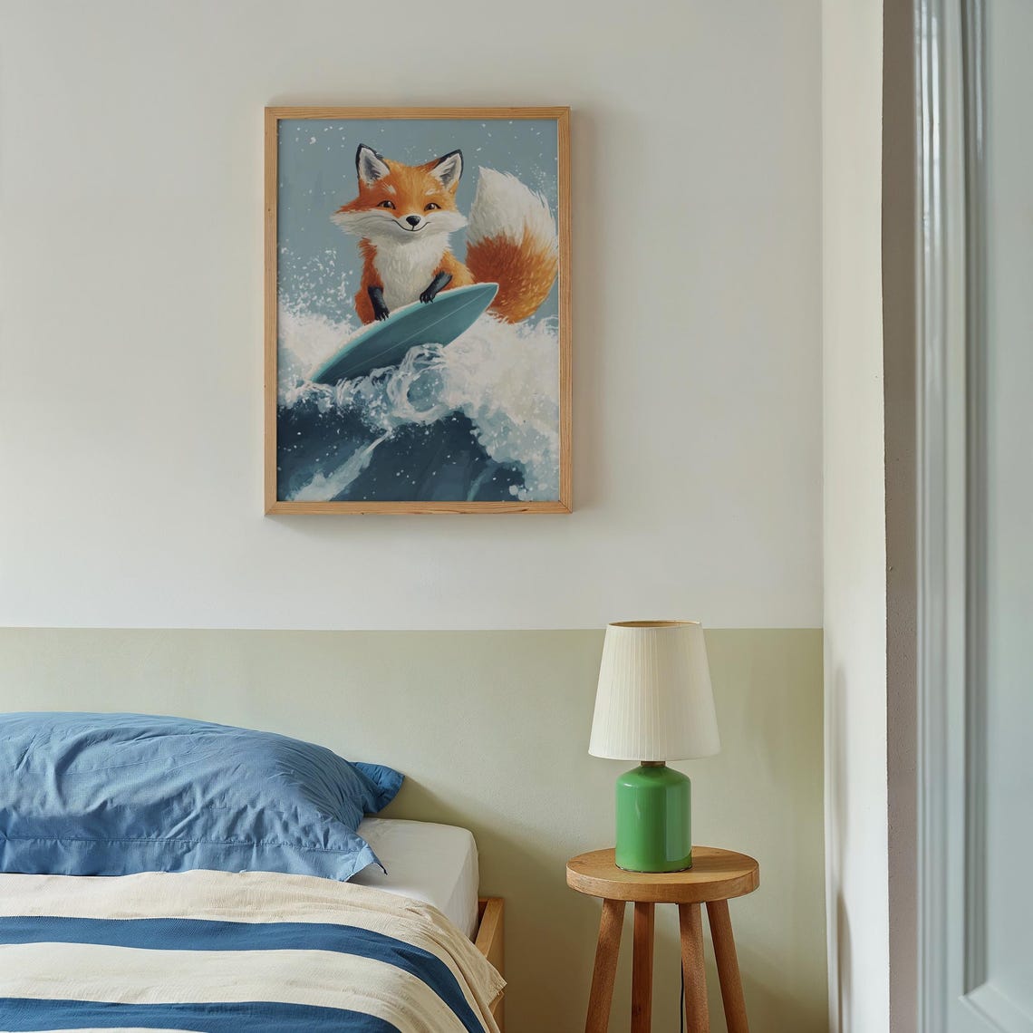 Cute Happy Fox Surfing a Big Ocean Wave Nursery Animal Art Poster - Image 3