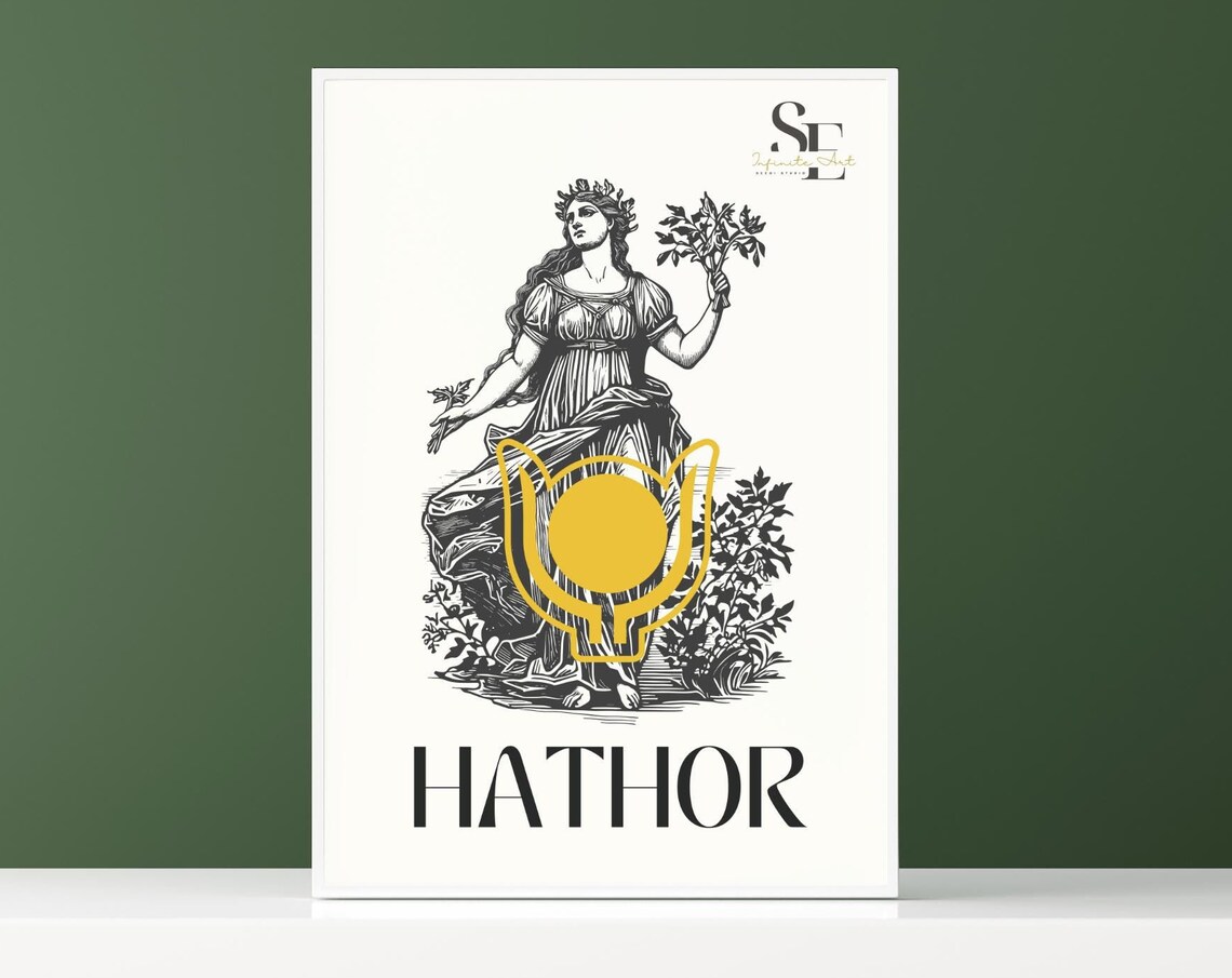 Hathor Goddess Wall Art Print Of Abundance Fertility Sky Love Music Flow And Motherhood Minimalist Poster