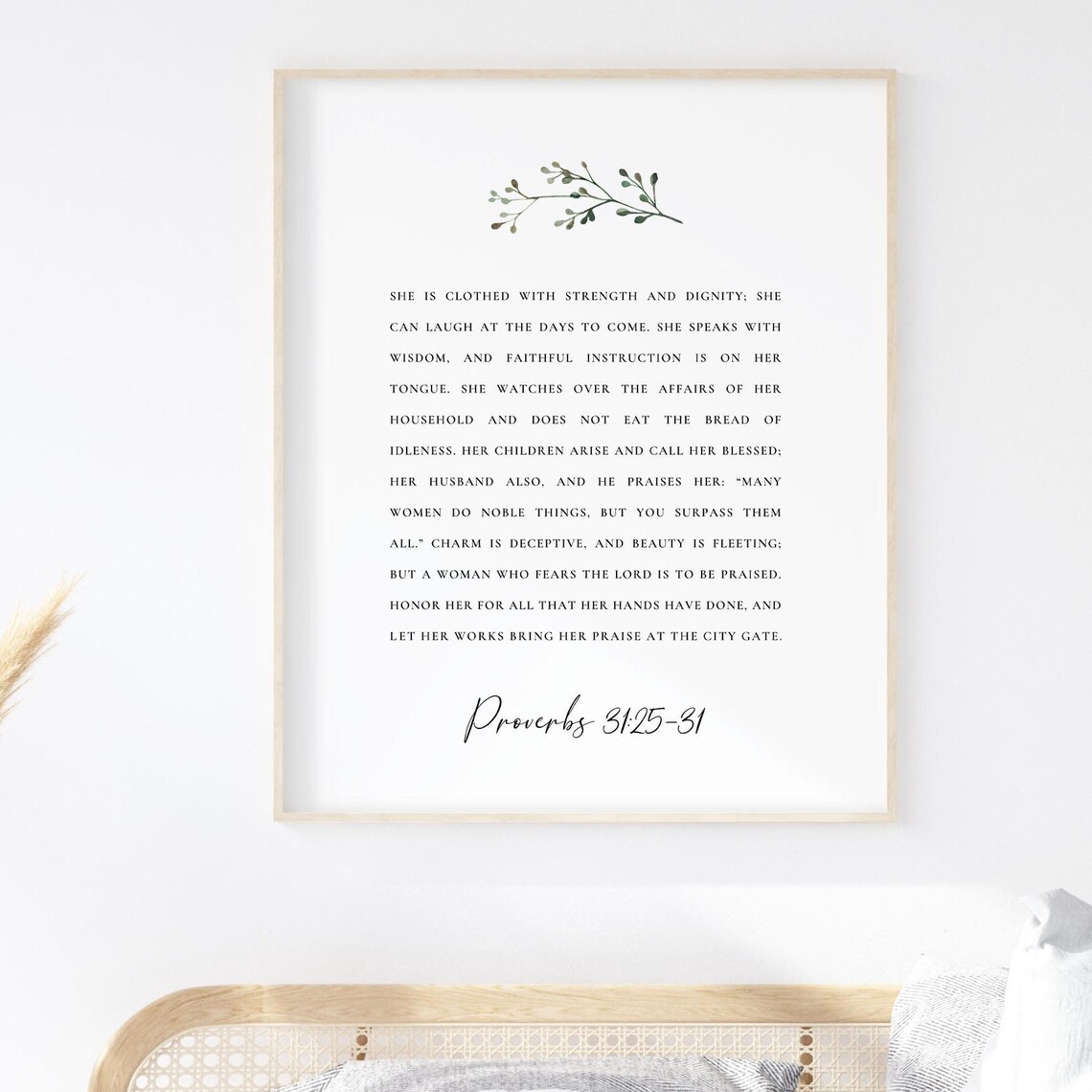 Proverbs 31:25-31 Virtuous Woman Scripture Verse Botanical Poster - Image 2
