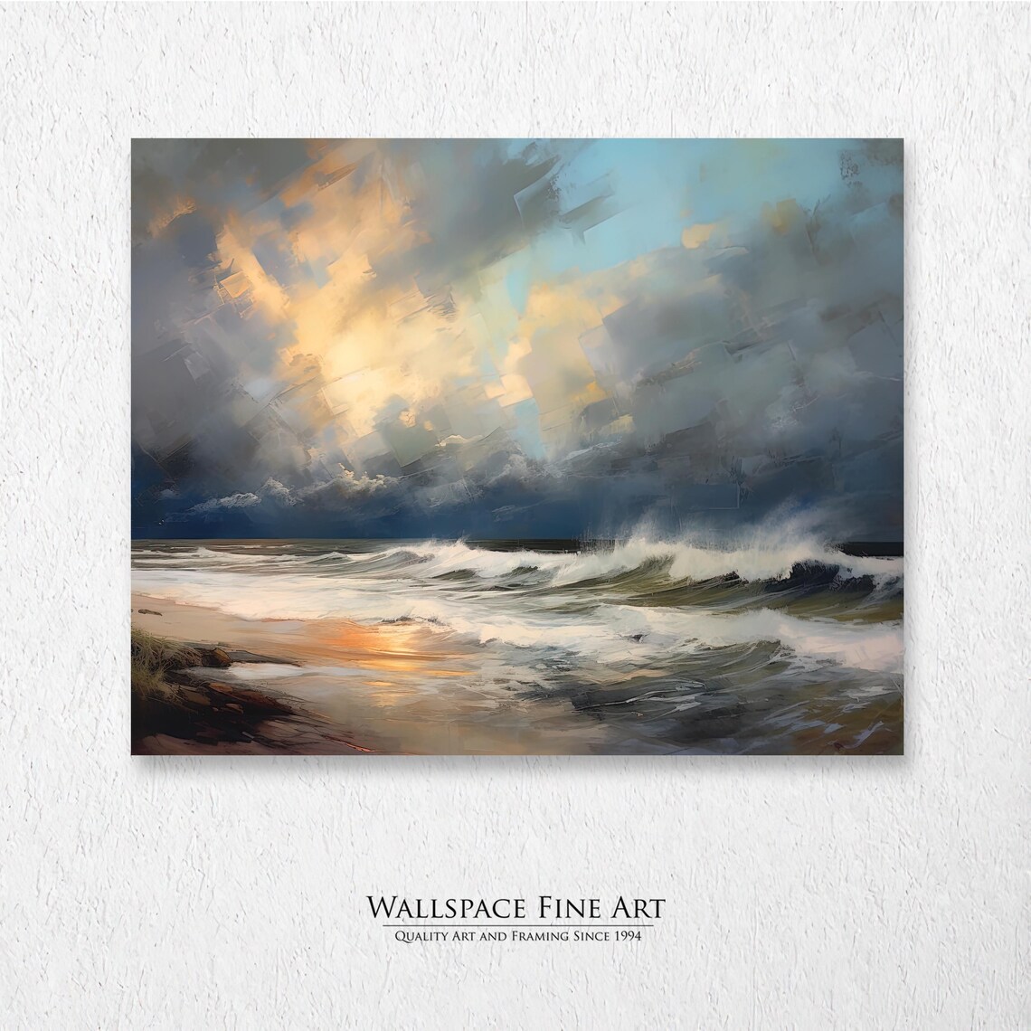 Stormy Ocean Waves Cloudy Beach Moody Old World Seascape Poster