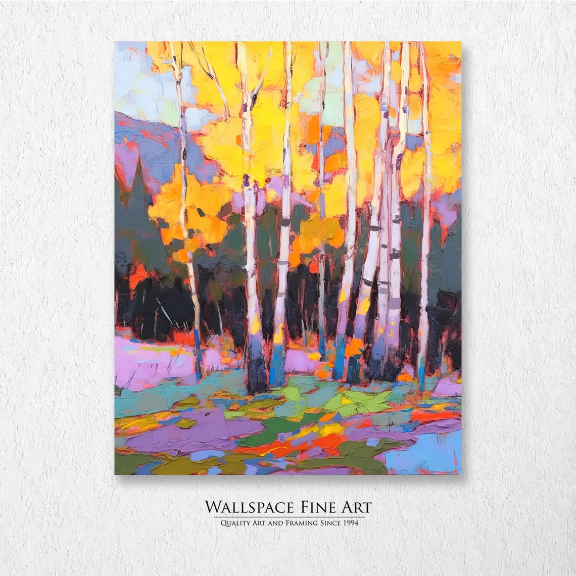 Autumn Birch Trees Golden Foliage Abstract Oil Painting Poster