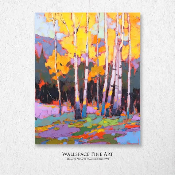 Birch Trees In Fall Colorful Landscape Painting Wall Art Dcor Print Wallspace Fine 30002