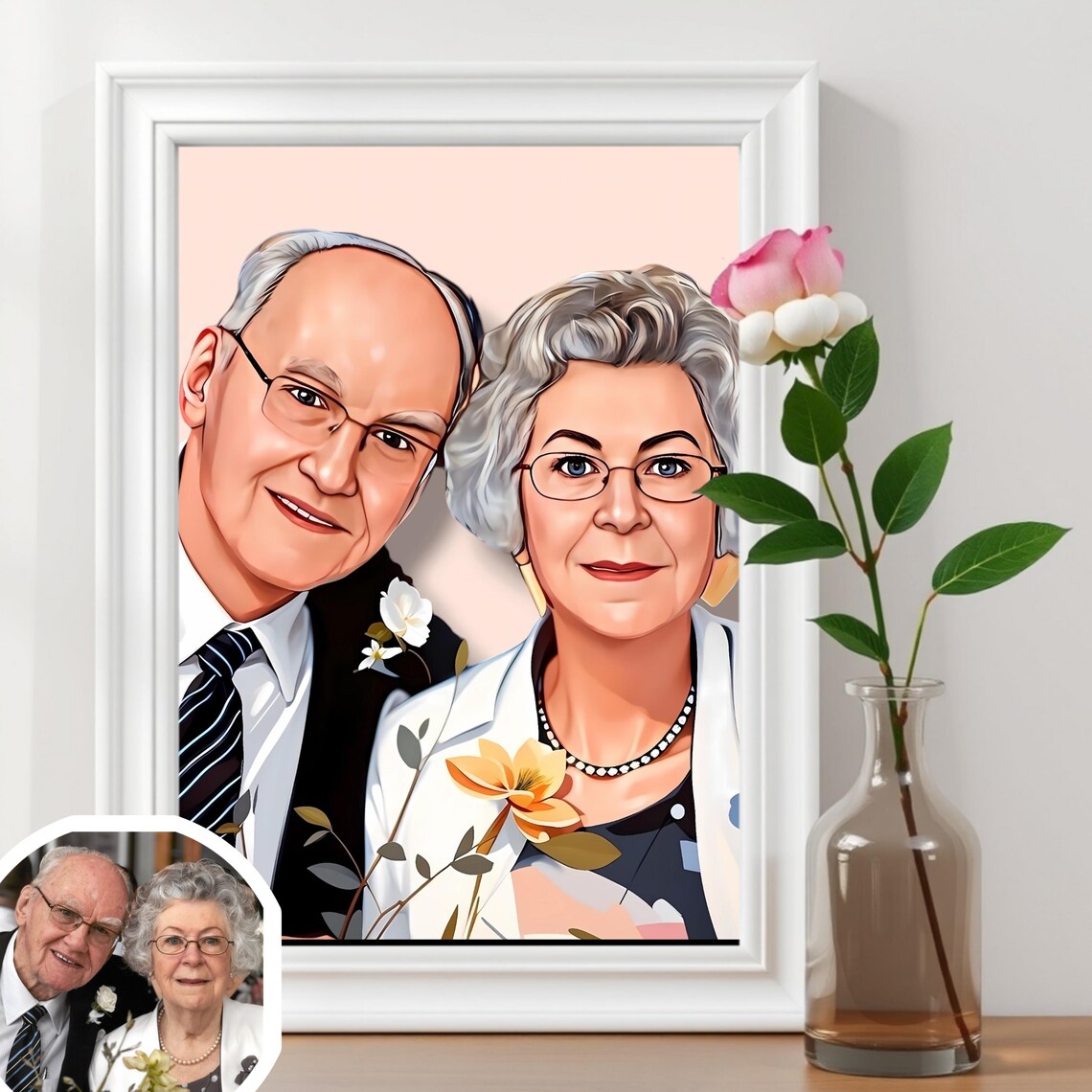 Playful Cartoon Couple Embrace Hug Custom Portrait From Photo Poster - Image 3