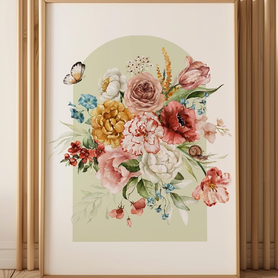 Green Floral Arch Print Boho Botanical Wall Art Modern Flower Illustration Butterfly And Snail Decor Nursery Decor Art Dup3