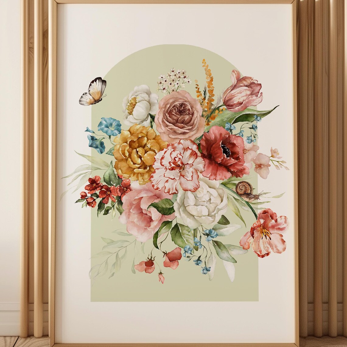 Green Arch Botanical Garden Bouquet Watercolor Floral Wall Poster