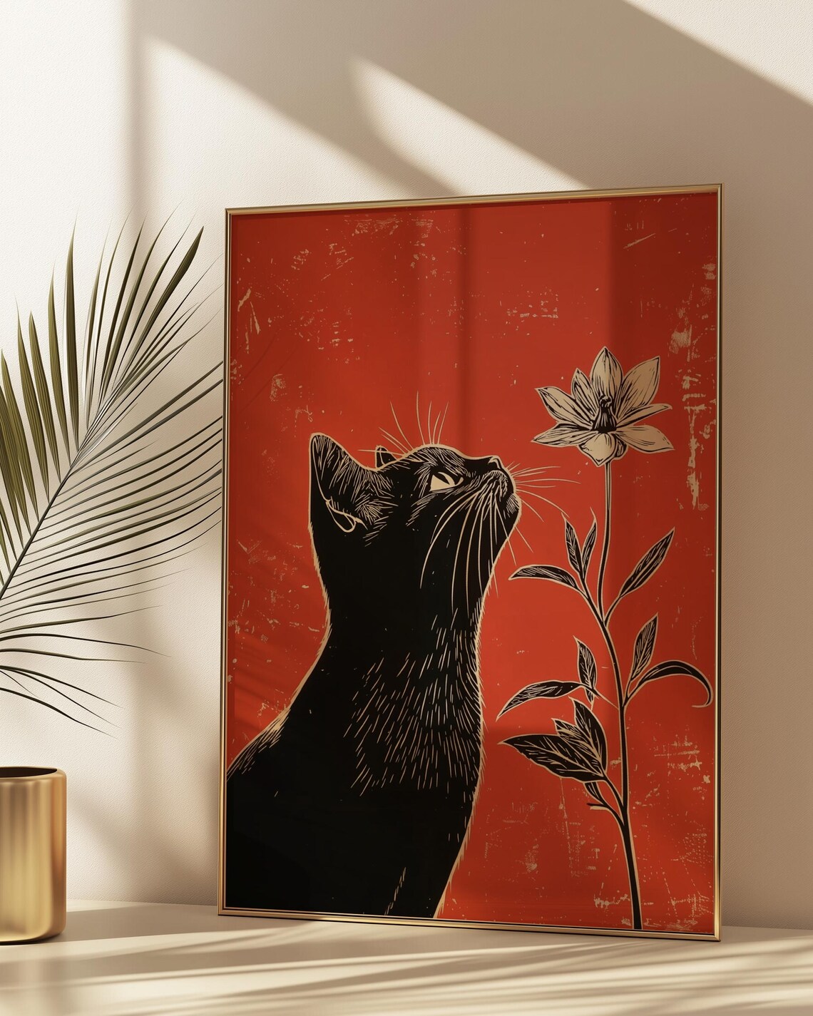 Black Cat And Flower Minimalist Art Print - Image 5