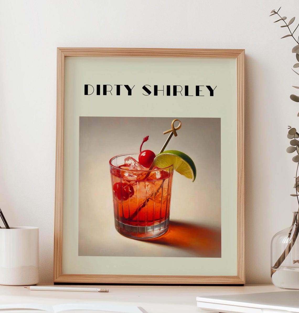 Dirty Shirley Cherry Cocktail Retro Bar Cart Decorative Print