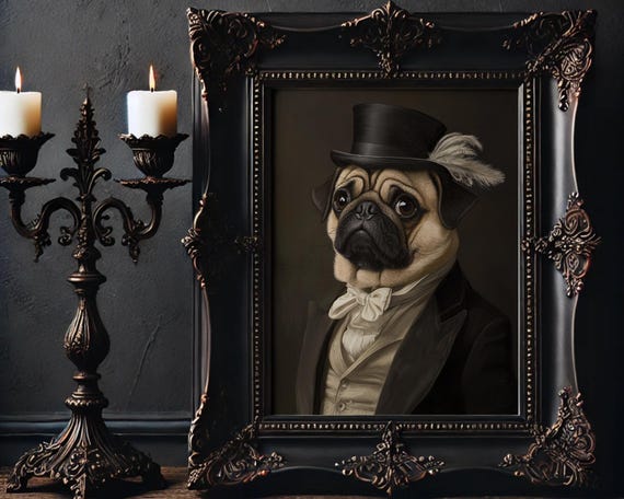 Victorian Pug Portrait Funny Gothic Dog Wall Art