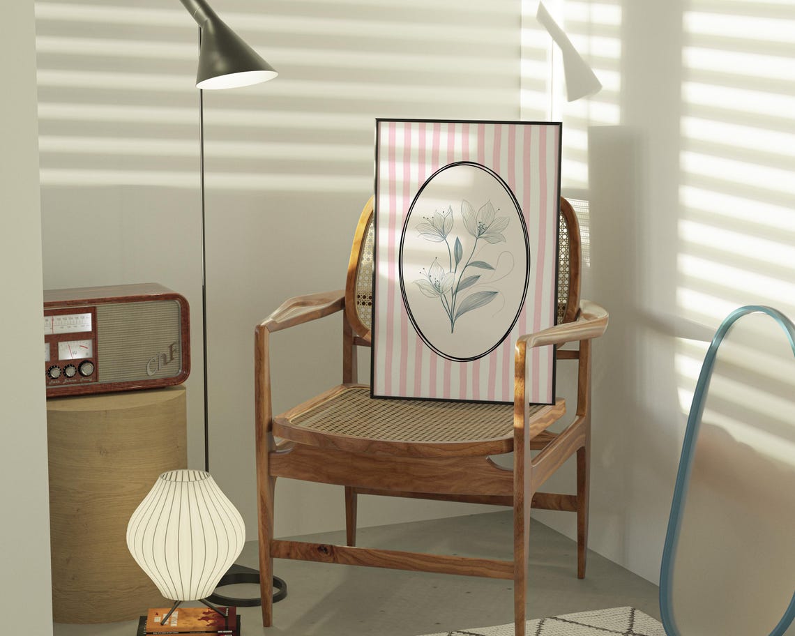 Vintage Pink Striped Floral Nursery Decor Art Print - Image 4
