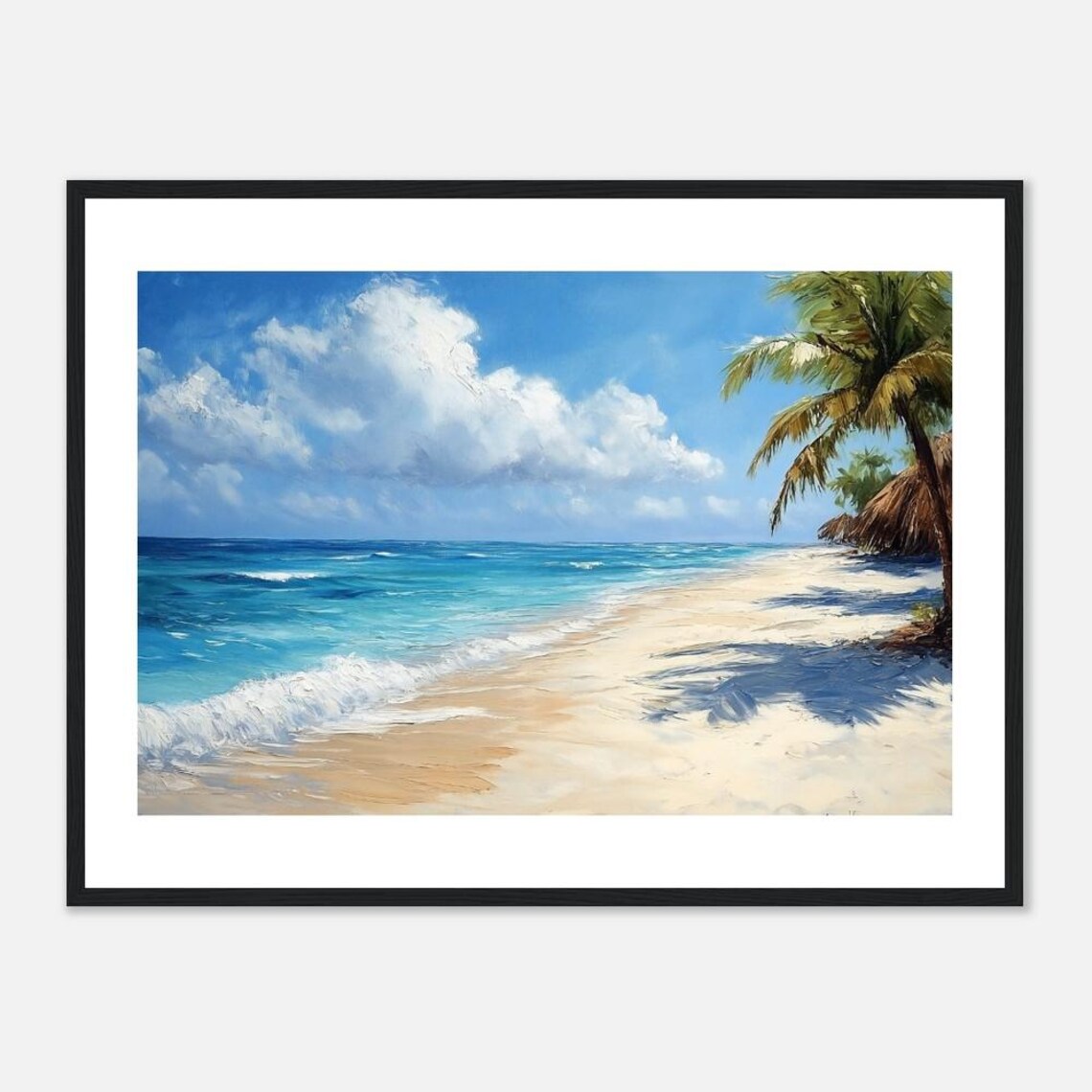 Tropical Beach Palm Trees Turquoise Waves Oil Painting Poster - Image 2