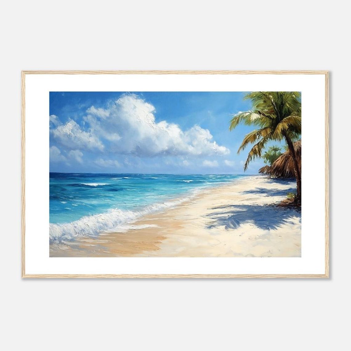 Tropical Beach Palm Trees Turquoise Waves Oil Painting Poster