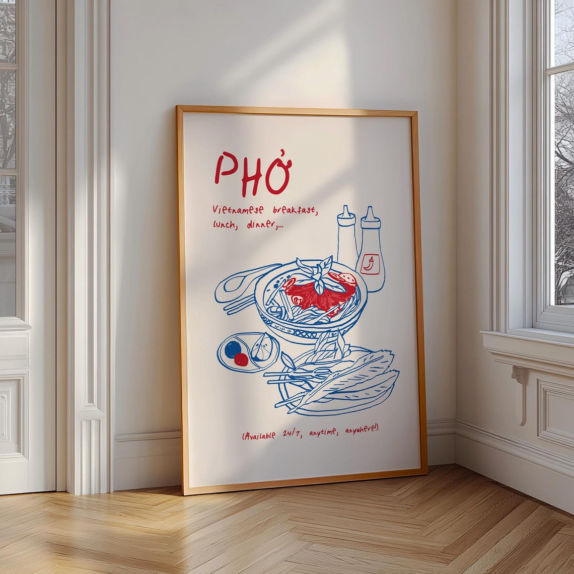 Vietnamese Pho Noodle Bowl Hand Drawn Food Art Kitchen Wall Poster - Image 2