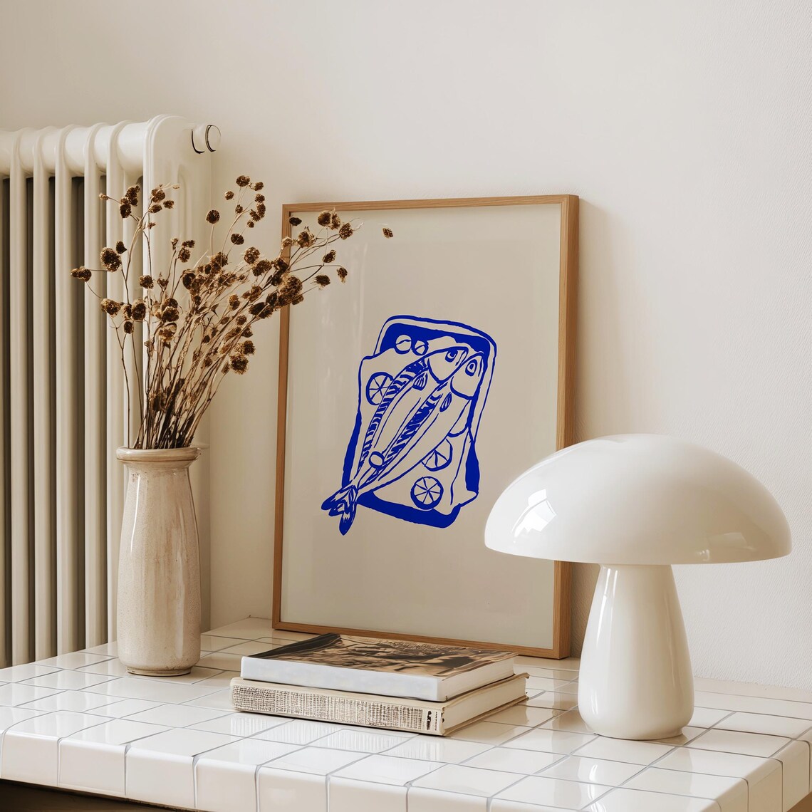 Salt Fish Print Blue Fish Baked Poster Retro Food Wall Art Modern Kitchen Decor Sketch Hand Drawn Artwork - Image 2