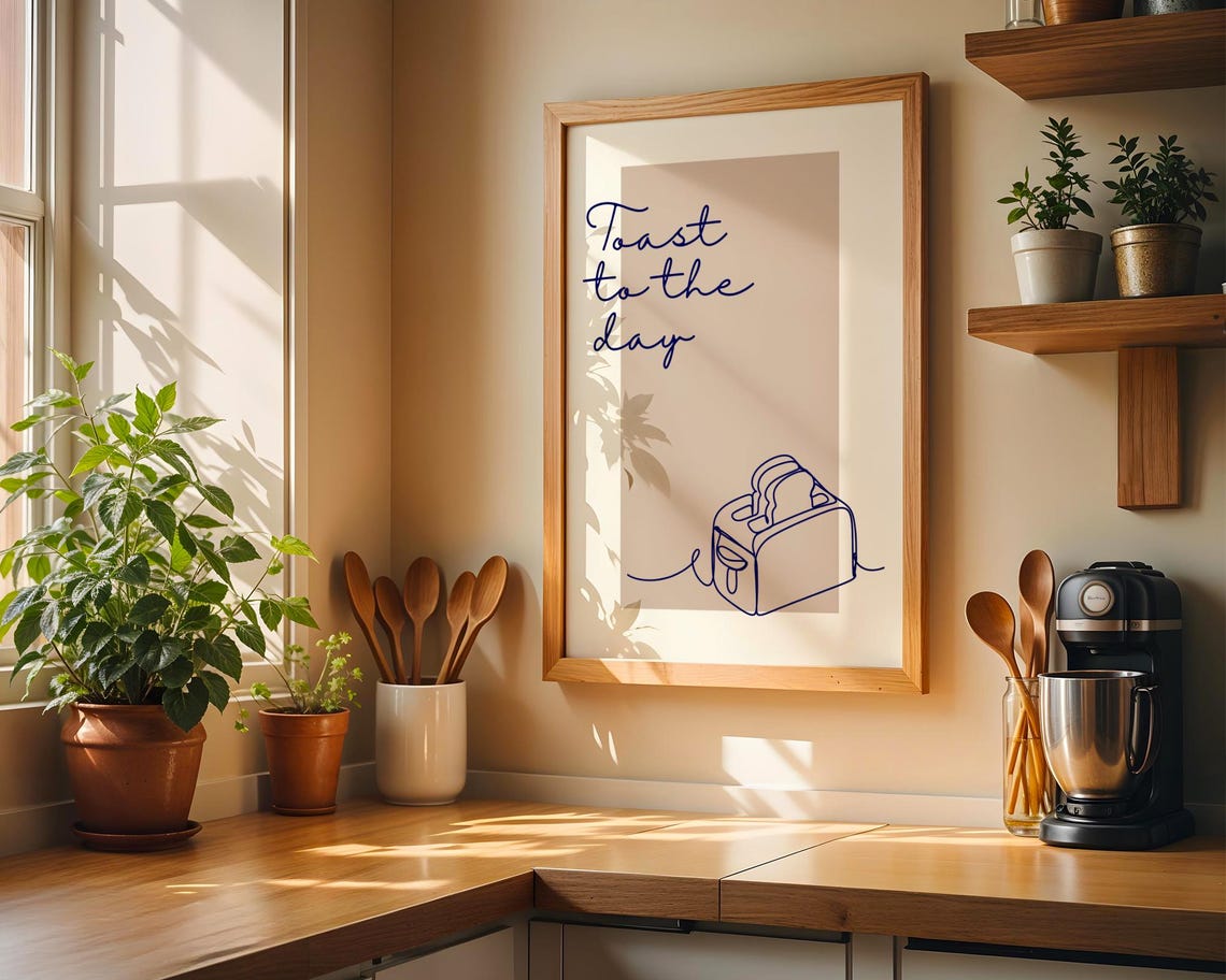 Toast to the Day Minimalist Toaster Line Art Kitchen Decor Print