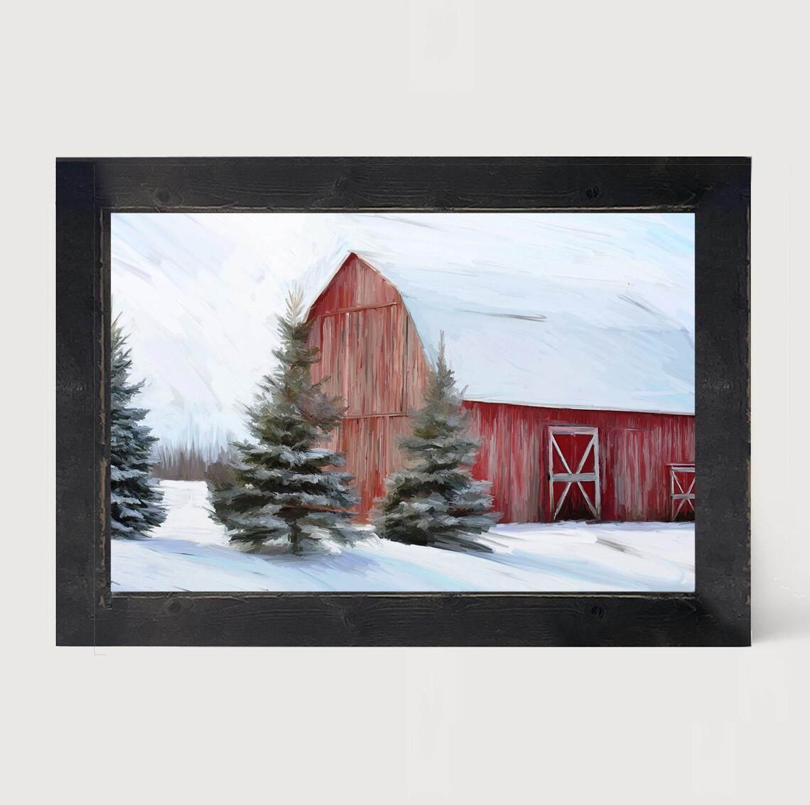 Winter Barn Nestled Among Pine Trees Art Print