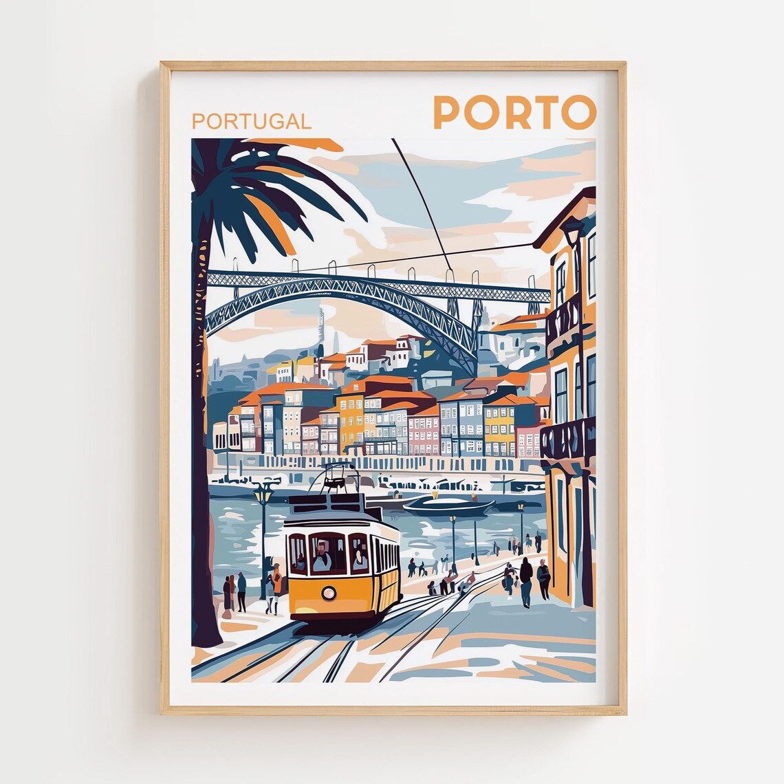 Porto Watercolor Painting Travel Poster, Portugal