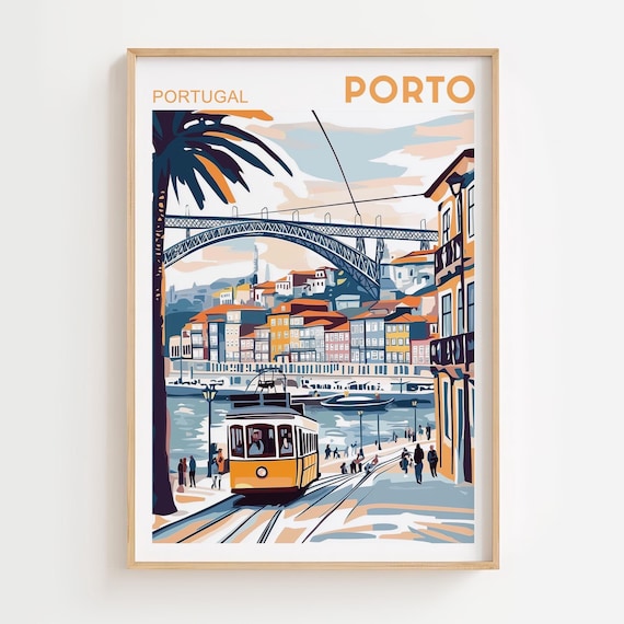 Porto Watercolor Painting Travel Poster, Portugal