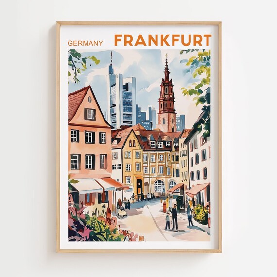 Frankfurt Germany Old Town Cathedral Watercolor Travel Poster