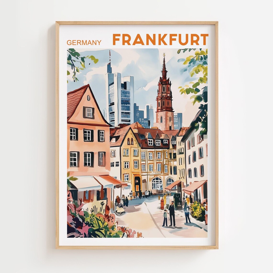 Frankfurt Germany Old Town Cathedral Watercolor Travel Poster